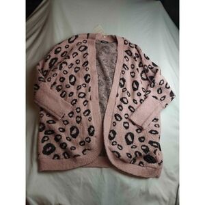 BTFBM Cardigan Womens XL Black Pink Leopard Print Grunge Urban Chic Streetwear